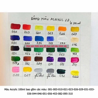 MÀU ACRYLIC 3D 100ml vẽ trên mọi chất liệu ( Có 25 mầu cơ bản)