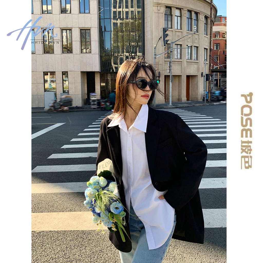 Áo Khoác Vest Dáng Rộng Xẻ Tà Sau Phong Cách Hàn Quốc Thời Trang Xuân Thu 2022 Mới Cho Nữ
