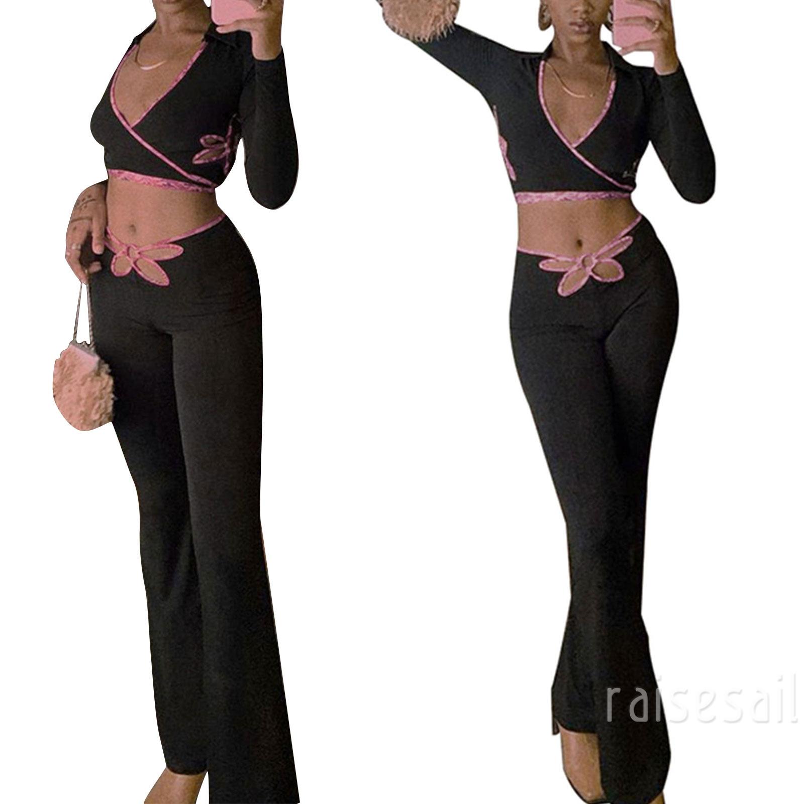 RS Set Áo Trễ Vai Dài Tay + Quần Dài Bó Sát Quyến Rũ Cho Nữ