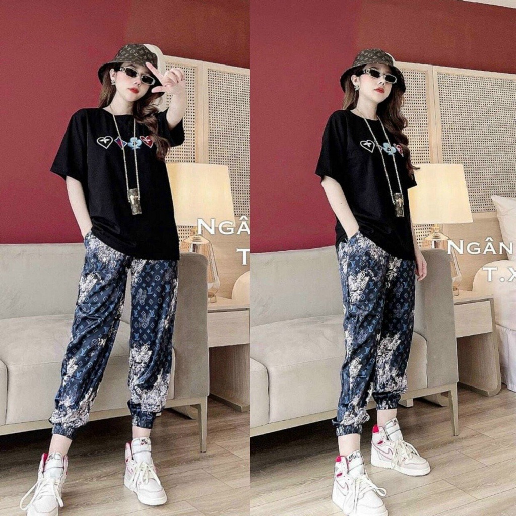 Bộ Thể Thao Nữ 🔆FREESHIP🔆 Áo Thể Thao Nữ Quần Bomber Nữ Bo Gấu Thêu Hình Chất Thun Cotton VNXK