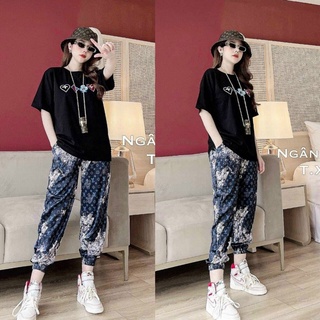 Bộ Thể Thao Nữ 🔆FREESHIP🔆 Áo Thể Thao Nữ Quần Bomber Nữ Bo Gấu Thêu Hình Chất Thun Cotton VNXK