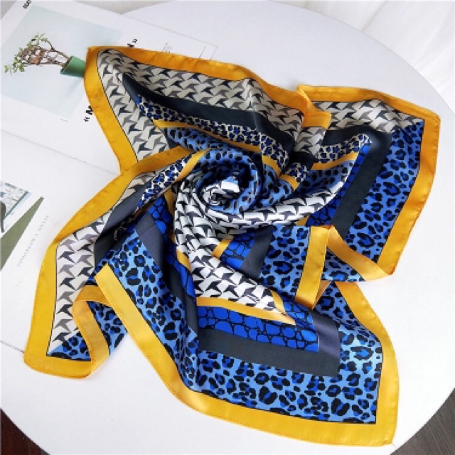 Khăn turban lụa vuông cao cấp choàng cổ size 70x70cm thanh lịch đa năng dùng làm áo yếm in hoa văn