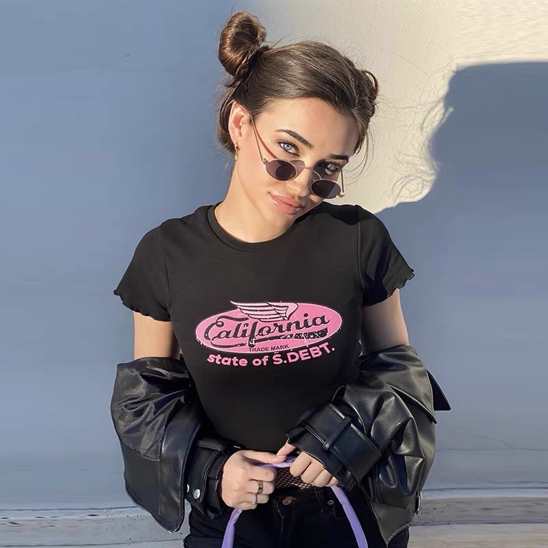 Áo Thun Ngắn Tay Cổ Tròn In Chữ Cá Tính Theo Phong Cách Đường Phố Dành Cho Nữ