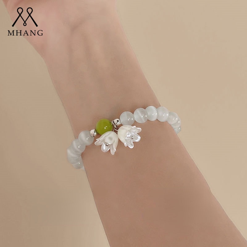 Vòng Tay Chuỗi Hạt Đá Opal Trong Suốt Hình Hoa Lily Phong Cách Hàn Quốc Thanh Lịch