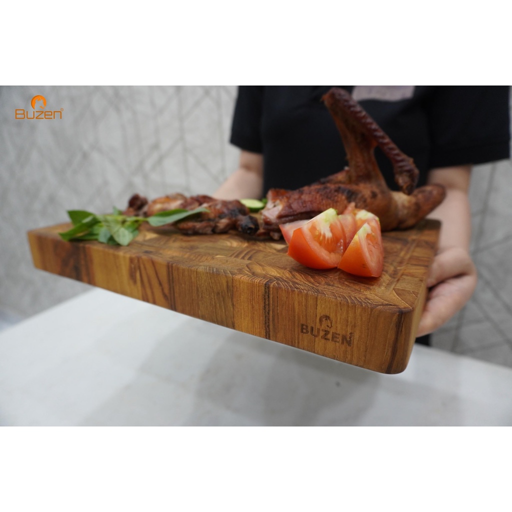 Thớt Gỗ Teak BUZEN Chữ Nhật Cỡ Trung 35x25x3.8cm - Thớt Gỗ Teak Cứng Không Sợ Mùn Không Mối Mọt Cong Vênh