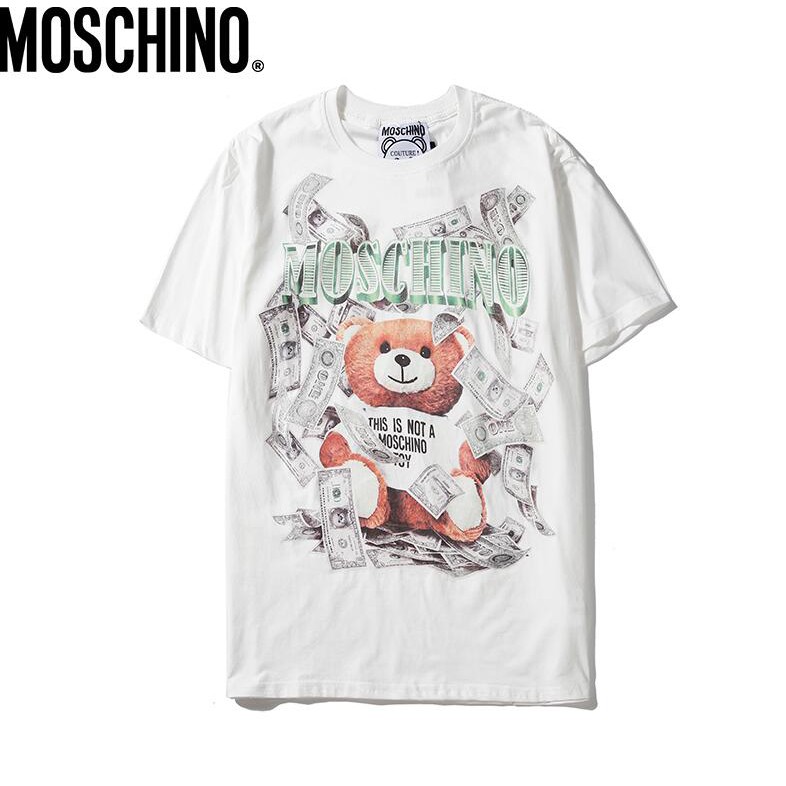 Áo thun vải cotton ngắn tay in họa tiết Moschino thời trang