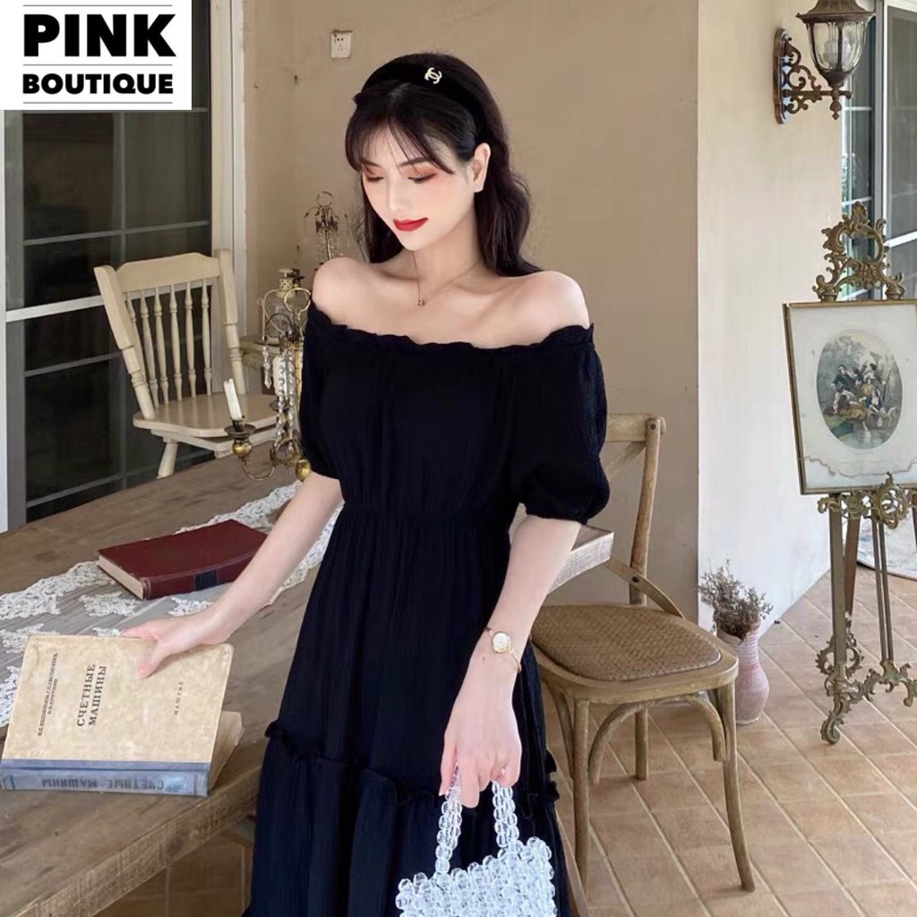 Váy Trễ Vai Dài Đầm Dáng Xòe  Dự Tiệc Bệt Vai Maxi Big Size Đũi Nhăn Thiết Kế PINKBOTIQUE | BigBuy360 - bigbuy360.vn
