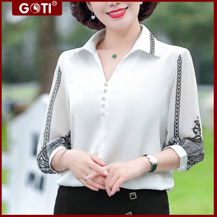 GOTI - Áo Kiểu Trung Niên Size Lớn Dạng Áo Sơ Mi Trung Niên Thời Trang U50-60 In Họa Tiết 3A26 3A27 3A28 3A29