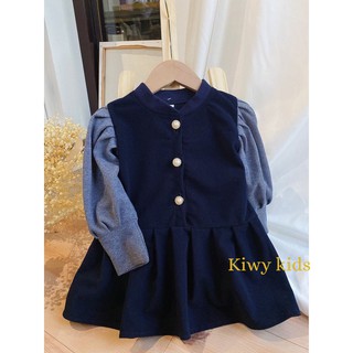 Váy thu đông bé gái Kiwy Kids chất liệu nhung và len tăm phong cách tiểu thư Kids31 cho bé gái từ 1 đến 3 tuổi