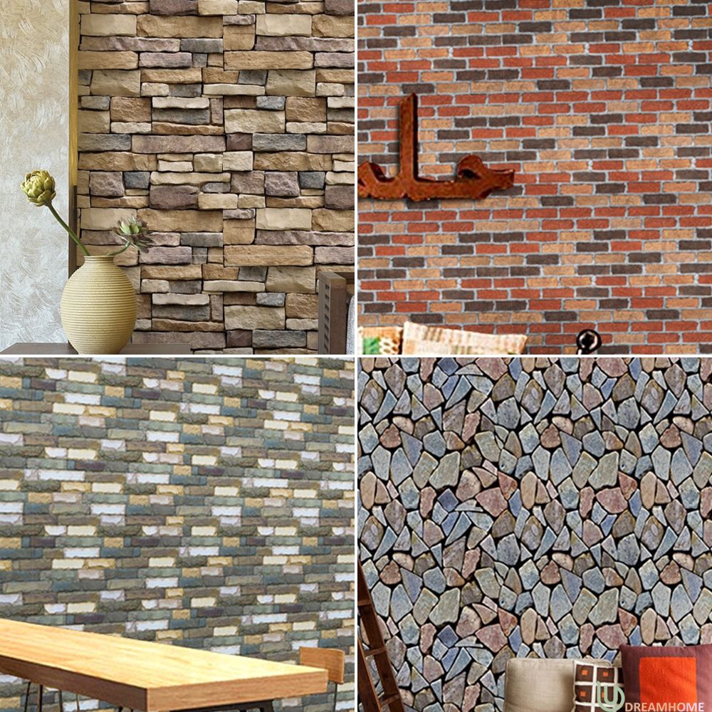 Giấy Dán Tường 3d Giả Gạch Đá Phong Cách Cổ Điển