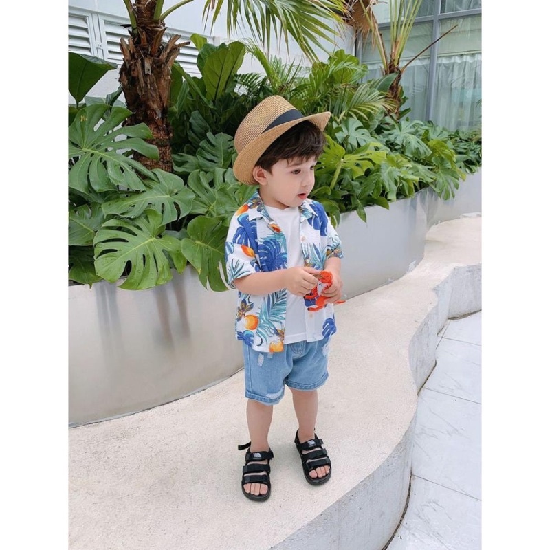 Áo Sơ Mi Hawaii Trái Cây Cho Bé Chất Đũi Cao Cấp