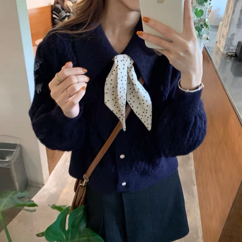 Áo len nơ cúc ngọc phong cách thời trang Hàn Quốc hàng dệt kim Quảng Châu_Habi Shop | BigBuy360 - bigbuy360.vn