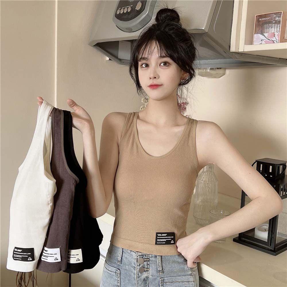 OCEANMAP Áo Croptop Hai Dây Cổ Chữ V Có Mút Nâng Ngực Tháo Rời Được Thời Trang Quyến Rũ