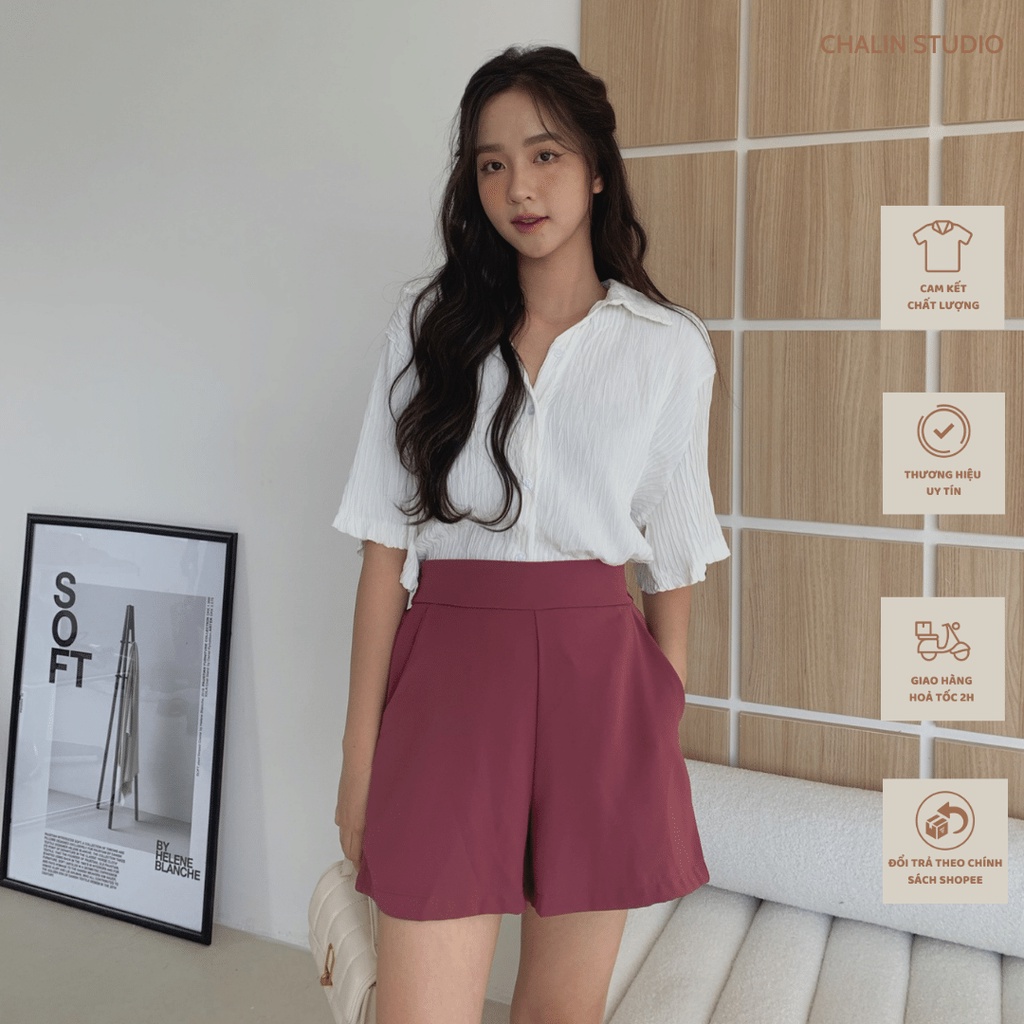 Quần short lụa cạp chun khoá sau Q-381, quần đùi lụa cát hack dáng