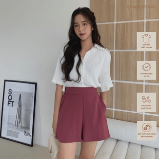 Quần short lụa cạp chun khoá sau Q-381, quần đùi lụa cát hack dáng