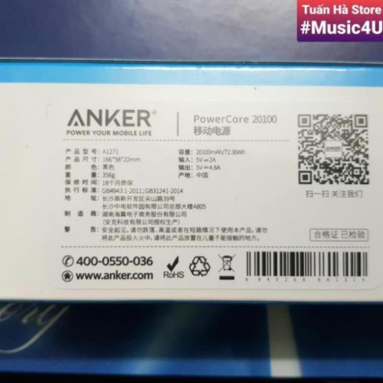 Pin dự phòng Anker PowerCore 20100 - A1271, lõi pin LG, siêu bền bỉ [Music4U]