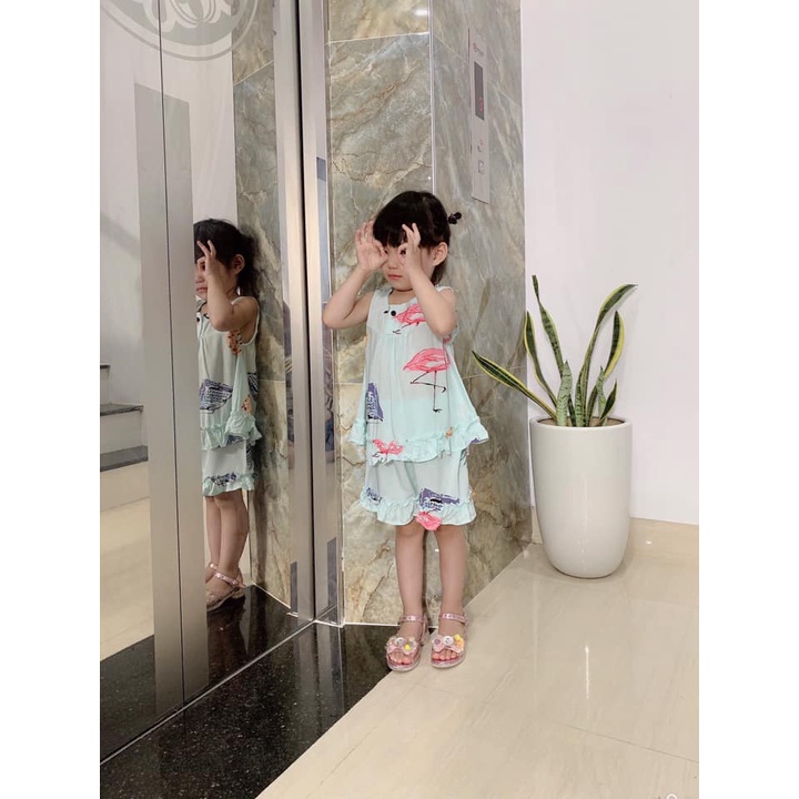 Bộ lanh bé gái may bèo điệu đà - BLB