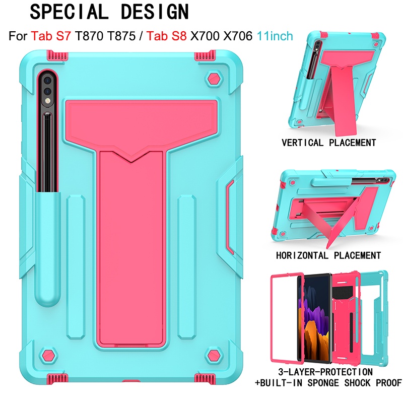 Ốp Máy Tính Bảng Chống Sốc Có Chân Đế Cho Samsung Tab S8 X700 X706 S7 T870 11inch