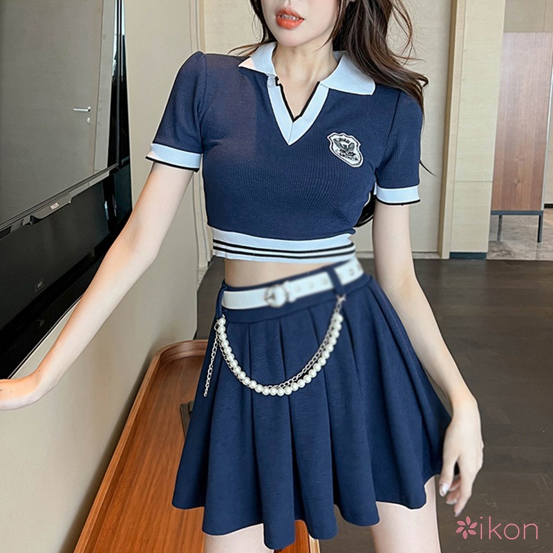 Áo Croptop Dệt Kim Tay Ngắn Cổ Chữ V Phong Cách Hàn Quốc