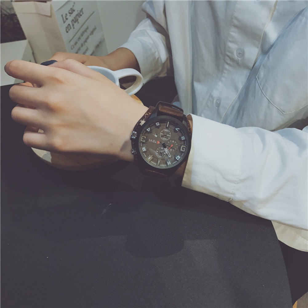 Đồng Hồ Đeo Tay Nam, Máy Thạch Anh, Dây Giả Da