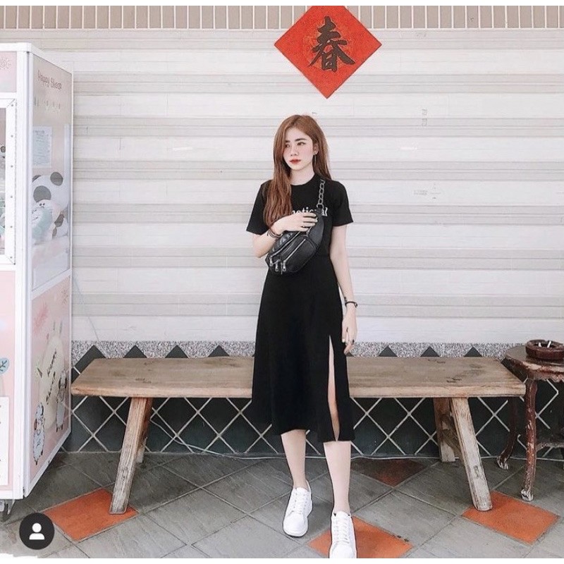 MIDI SKIRT - CHÂN VÁY ĐEN XẺ TÀ MỘT BÊN CỰC CHẤT | BigBuy360 - bigbuy360.vn