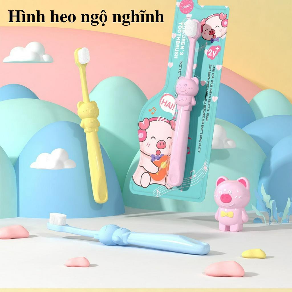 Bàn chải đánh răng cho bé từ 2 đến 10 tuổi hình heo dễ thương, bàn chải lông tơ mềm mại sẽ giúp bé thích đánh răng hơn