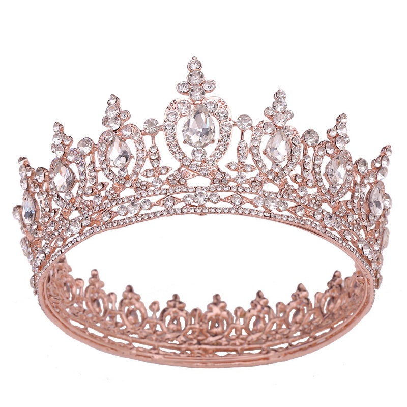 Vương Miện Cài Tóc Đính Đá Tròn Phong Cách Châu Âu Sang Trọng Thời Trang Cao Cấp