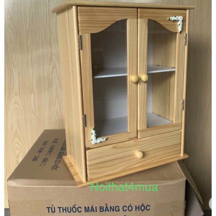 TỦ THUỐC MÁI BẰNG CÓ HỘC - Gỗ cao su