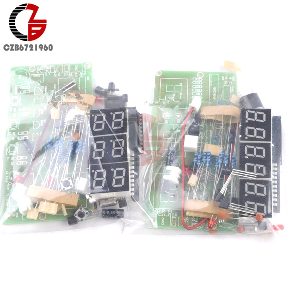 12V C51 Electronic Clock DIY Kit LED Digital Horologe Suite Timer Module with Button Switch for Alarm Countdown Clock Stopwatch