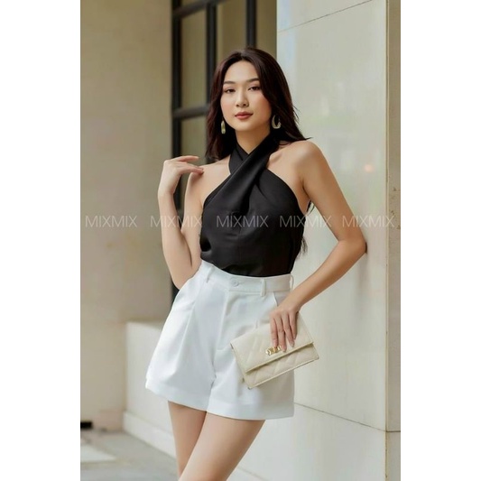 Áo cổ yếm đan dây chéo ngực sexy phong cách hàn quốc