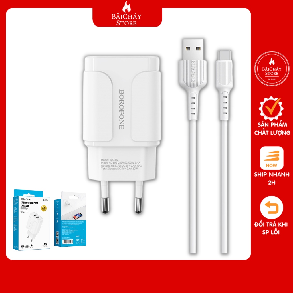 Củ Sạc Nhanh 2 Cổng USB BA37A Củ Sạc 12W Công Nghệ Sạc Nhanh