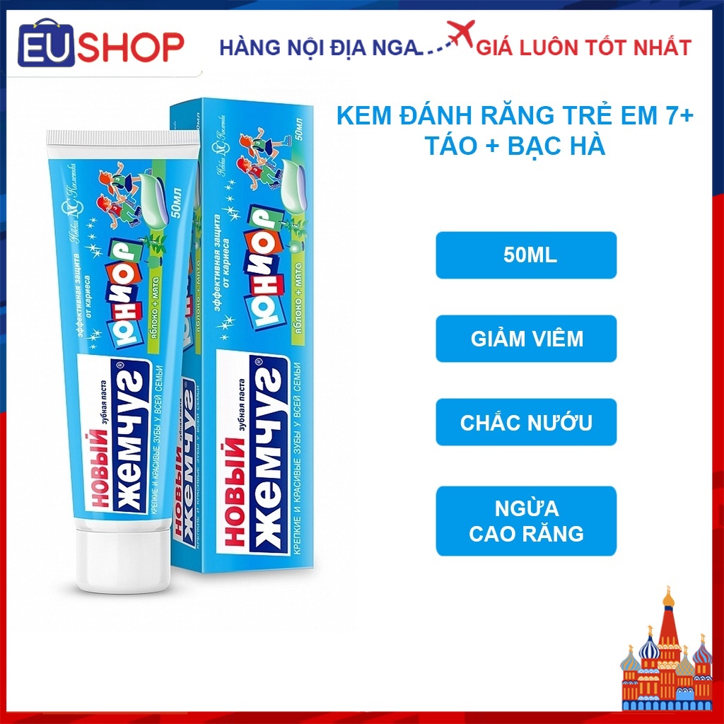 Kem đánh răng trẻ em táo bạc hà New Pearls Junior Apple and Mint 50ml