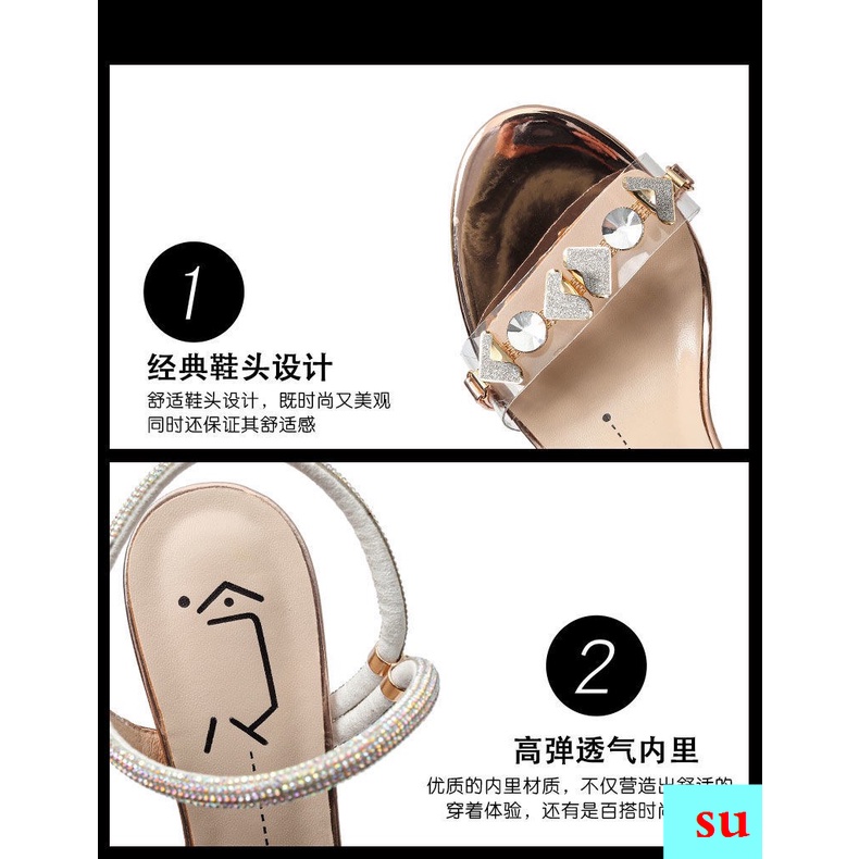 Xăng Đan Cao Gót Hở Ngón Quai Đính Đá Thời Trang Mùa Hè 2021 Dễ Phối Đồ