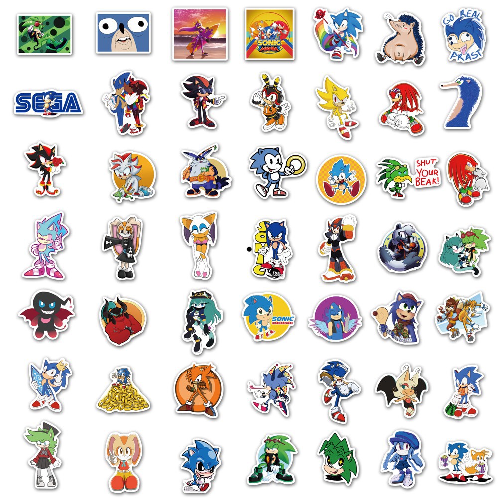 Set 100 miếng sticker dán trang trí chống thấm hình nhân vật trong Sonic the Hedgehog