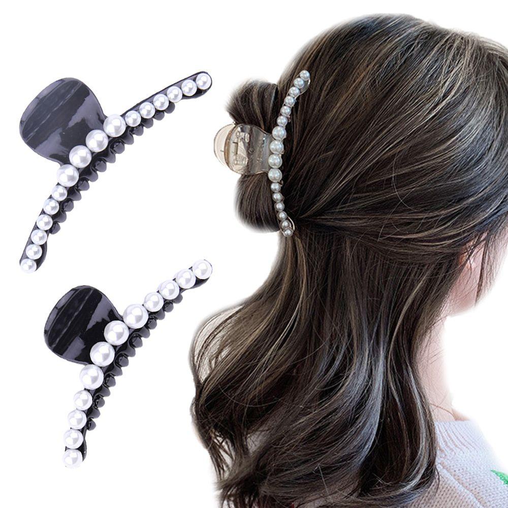 AROMA Kẹp Tóc Càng Cua Đính Ngọc Trai Đơn Giản Cỡ Lớn Bằng Nhựa Phong Cách Hàn Quốc