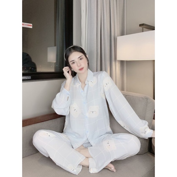 Đồ bộ pijama Lua Mango tay dài cổ sơ mi thương hiệu Queen cực xinh