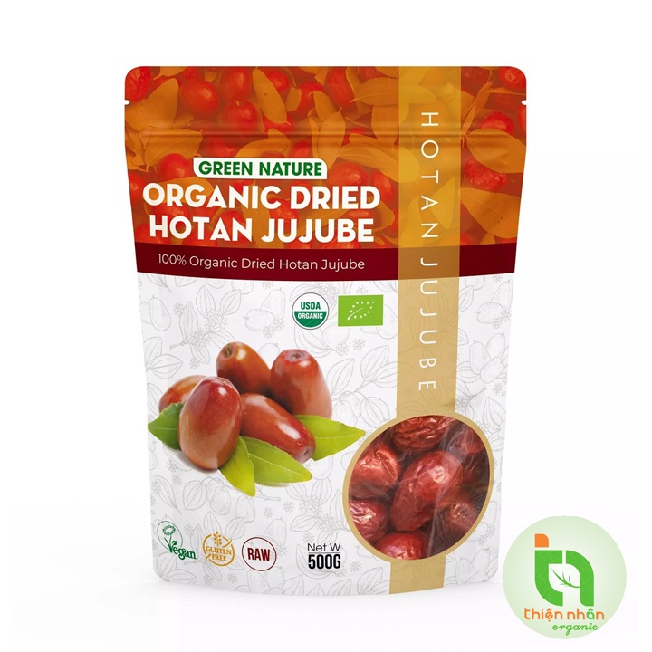 Táo đỏ hữu cơ Hotan 500gr Green Nature - Organic Dried Hotan Jujube