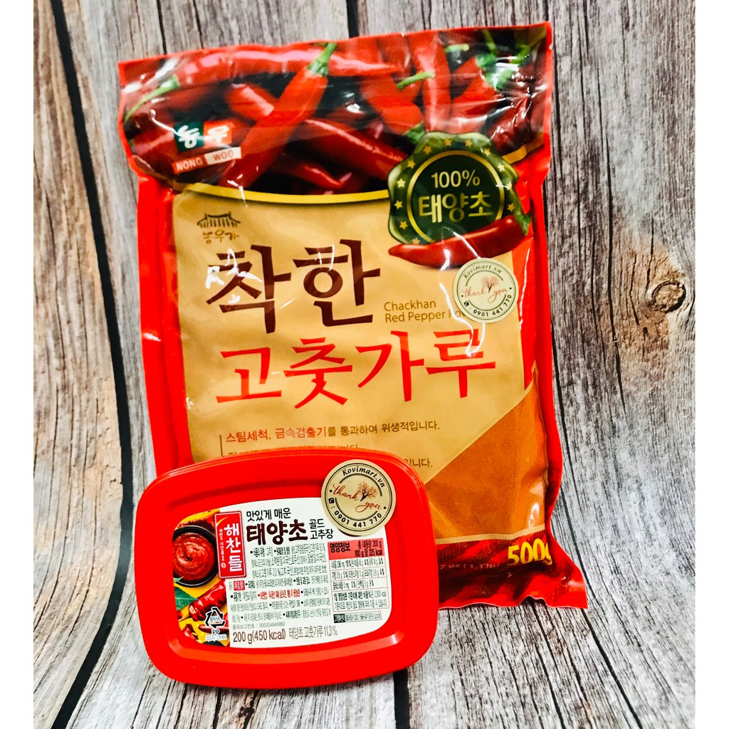 Combo 500G Ớt Bột Hàn Quốc kèm Hộp Tương Ớt Gochujang Hàn Quốc