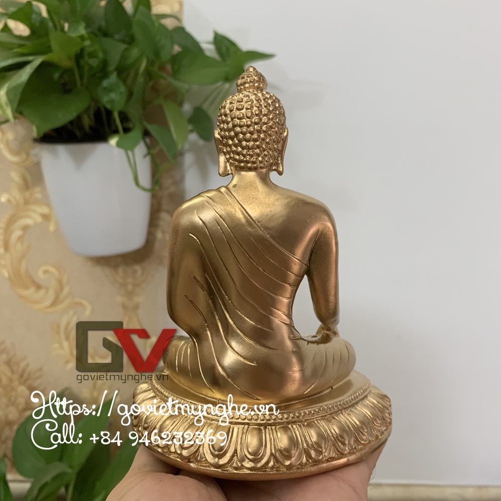 Tượng Đức phật Thích ca ngồi thiền ấn trên tòa sen trang trí phòng thờ | Màu Nhũ Đồng - Chiều cao 14cm