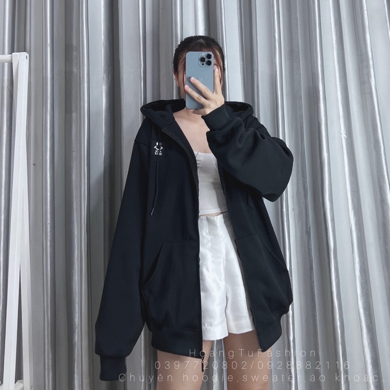 Áo khoác vải nỉ Lót Bông Dày Dặn Thêu Mặt Cười Unisex Form Rộng