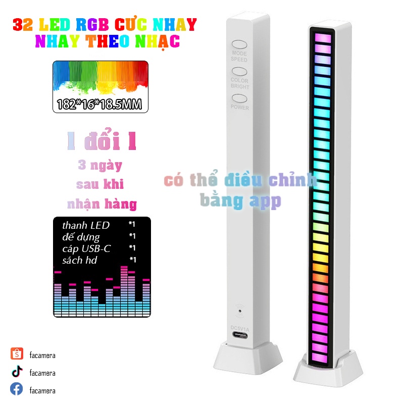 Thanh Đèn LED RGB nhấp nháy theo nhạc - có app dk - trang trí phòng, bàn làm việc, xe ô tô