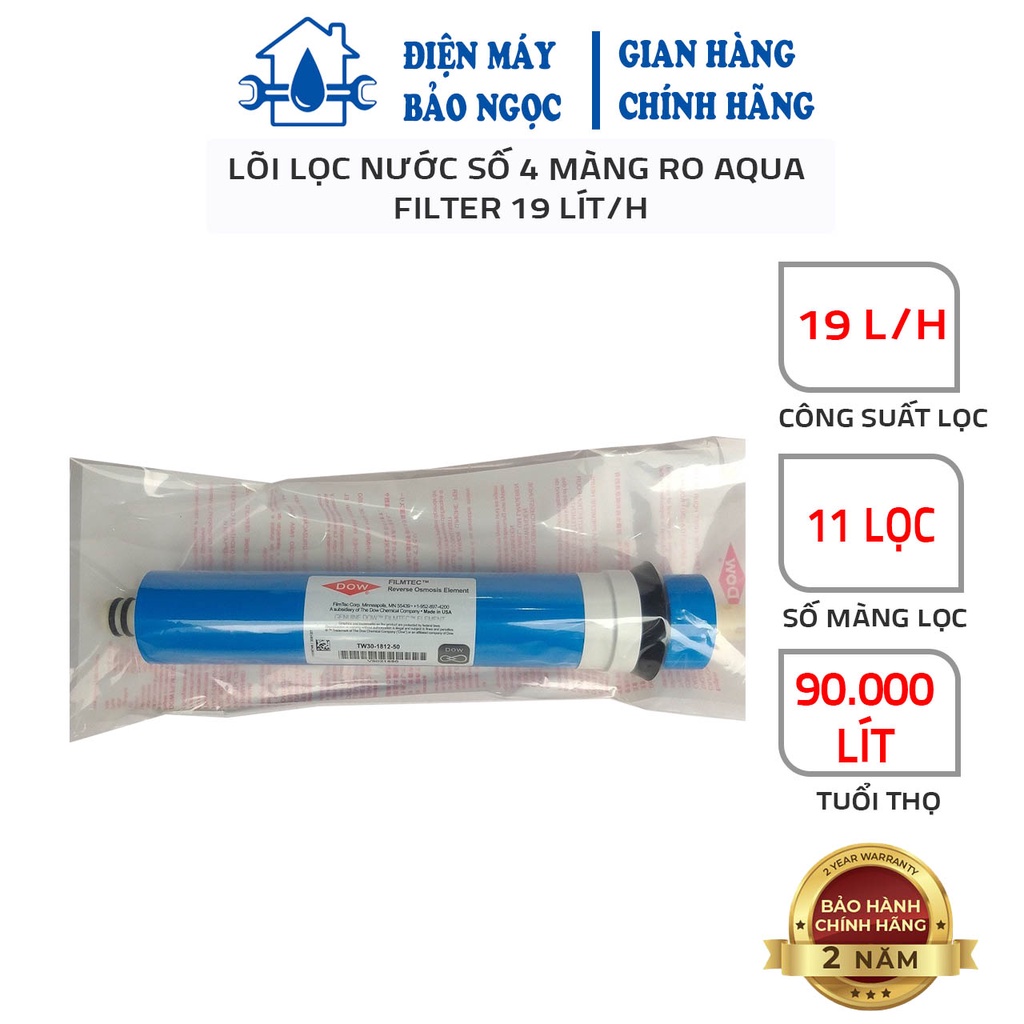 Lõi Lọc Nước Số 4 Màng RO DOW FILMTEC 10 Lít/H (Xanh) -150, Hàng Chất Lượng Cao