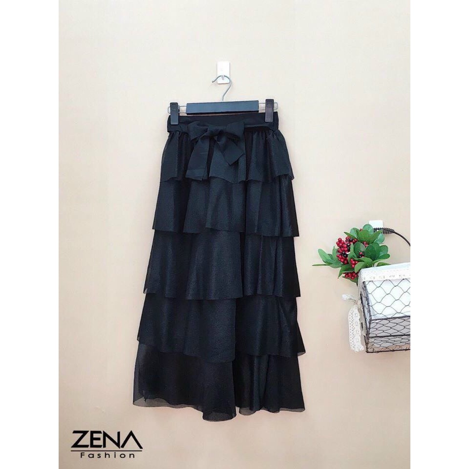 chân váy voan tầng buộc nơ