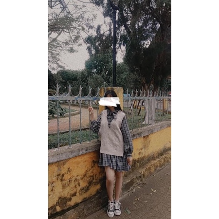 Sét váy caro +gile+túi chéo