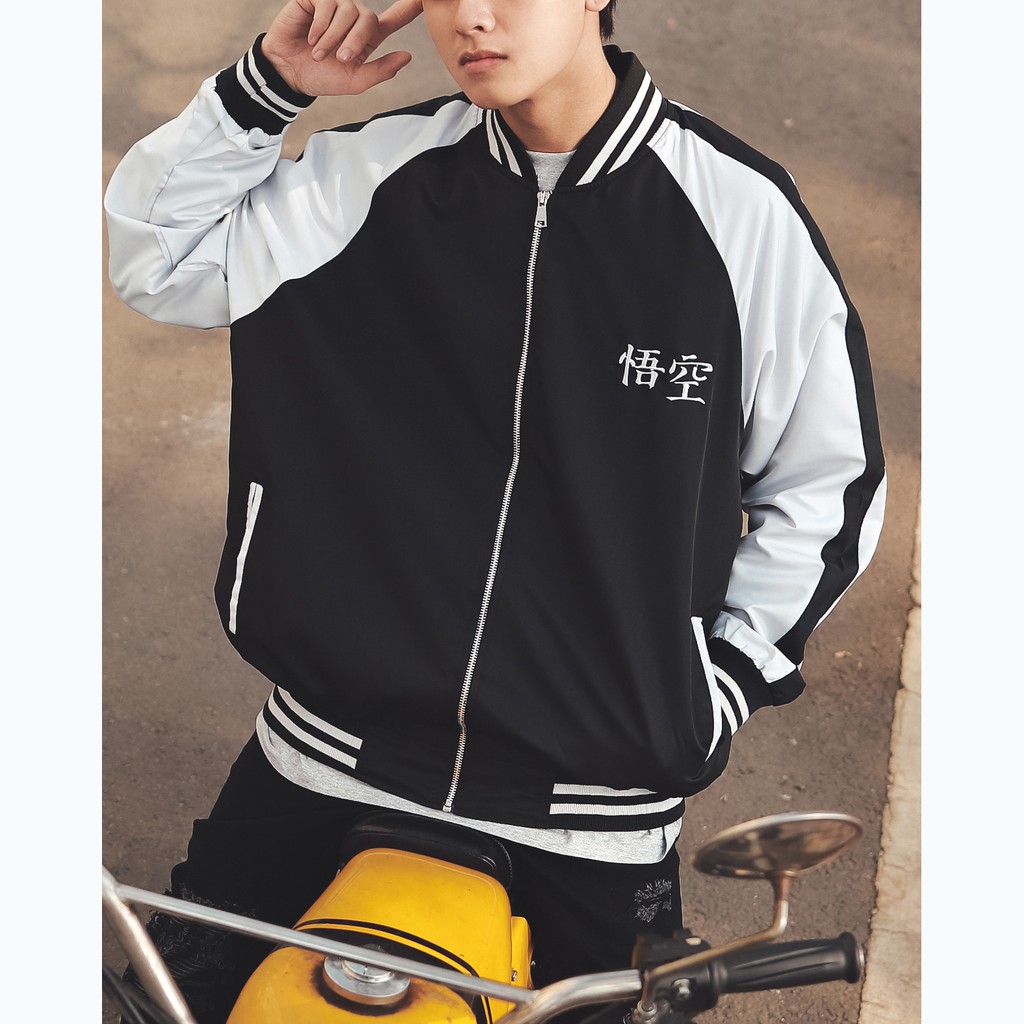 Áo Khoác Jacket Sun Wukong Sukajan Chất Liệu Parachute Fabric Vải Dù Màu Trắng Đen