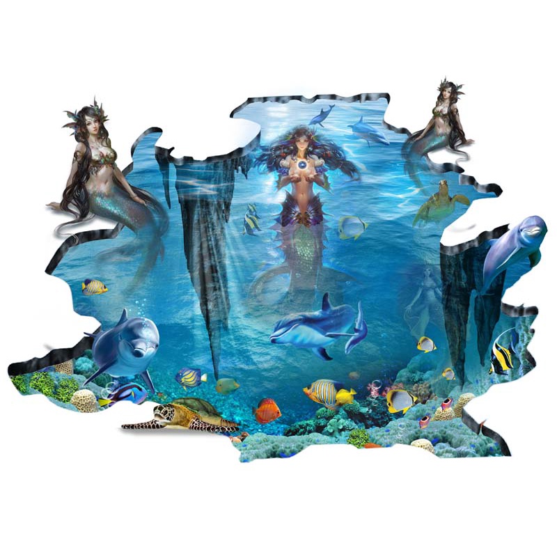 Tranh Dán Tường Hoạt Hình Thế Giới Đại Dương 3D chất liệu chống thấm nước