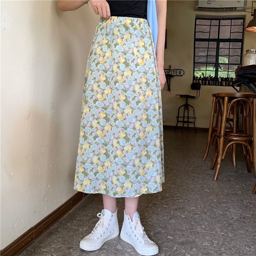 Chân Váy Chữ A Lưng Cao Họa Tiết Hoa Phong Cách Retro Thời Trang Mùa Hè Mới Cho Nữ