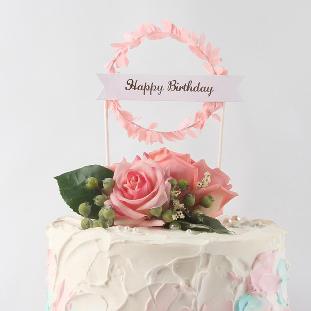 ✨HA 4PCS Bánh sinh nhật hạnh phúc Topper lá vòng hoa Bánh ngọt tình yêu Topper Party Quà tặng Blue Green Pink