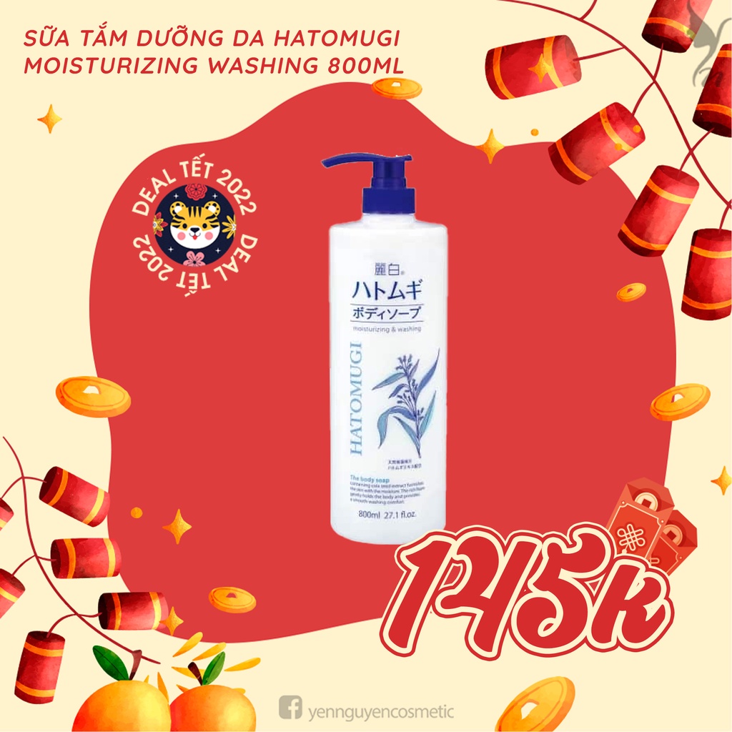 Sữa Tắm Dưỡng Ẩm Sáng Da Hatomugi Moisturizing Washing 800ml