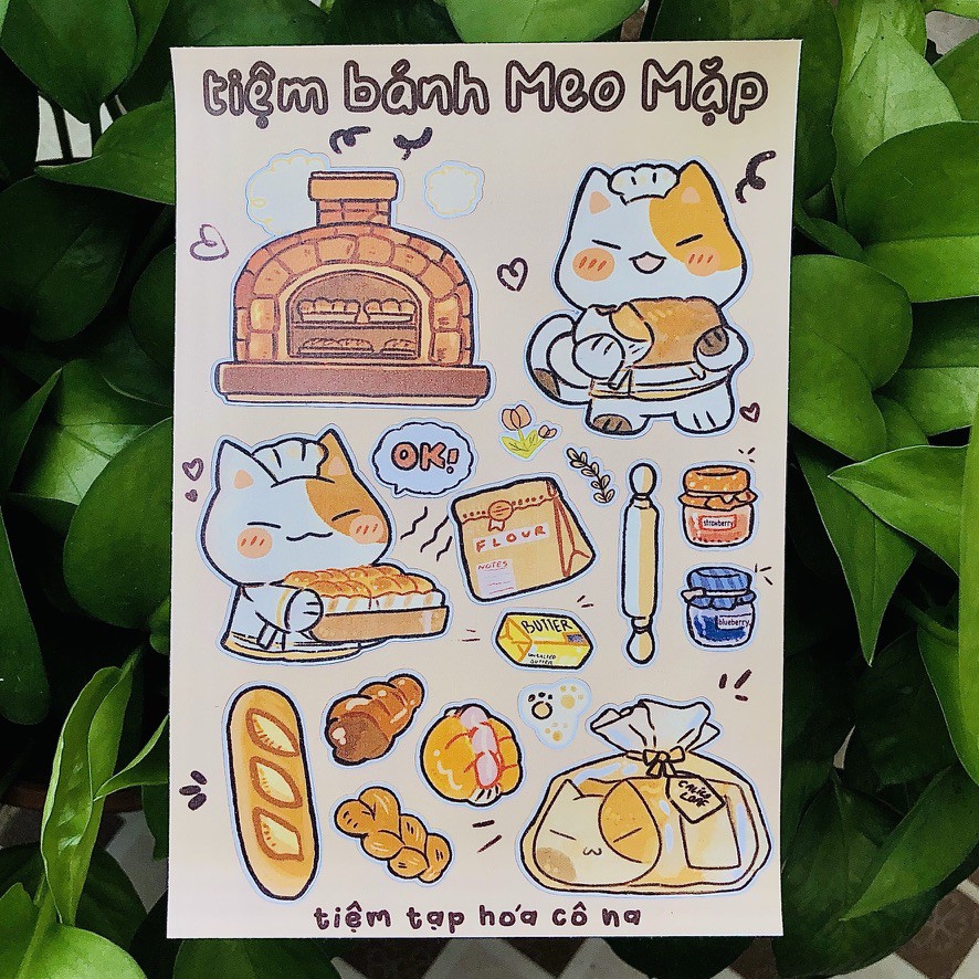 Bộ sticker/hình dán Tiệm Bánh Mì Mèo Mập - trang trí bullet journal,planner,sổ - tiemtaphoacona